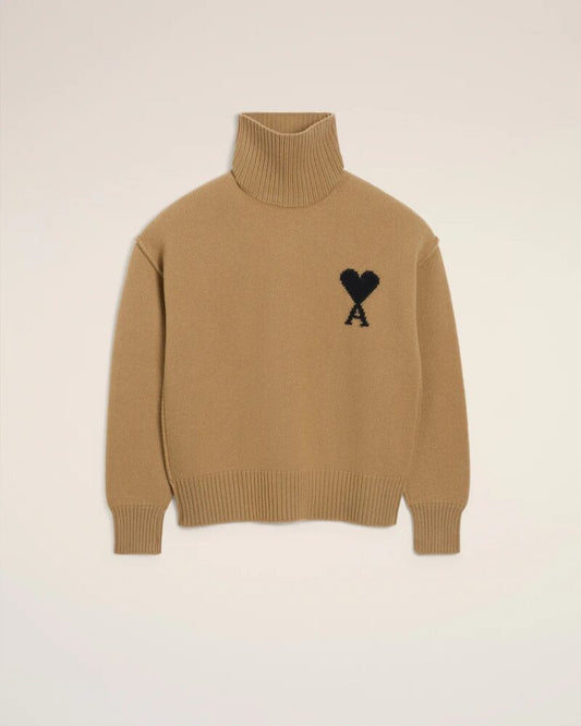Wool Ami De Coeur Neck Sweater Beige